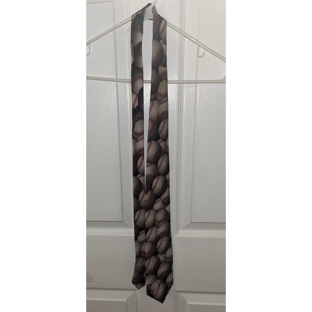 Vintage 1995 Ralph Marlin Just Balls Baseball Print Silk Necktie Sports Novelty